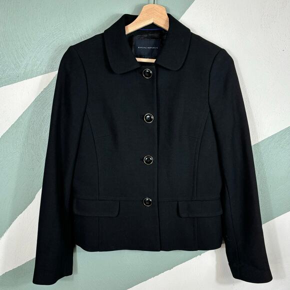 Banana Republic Womens SZ 6 Black Button Front Dual Pocket Cropped Office Blazer - Picture 10 of 11